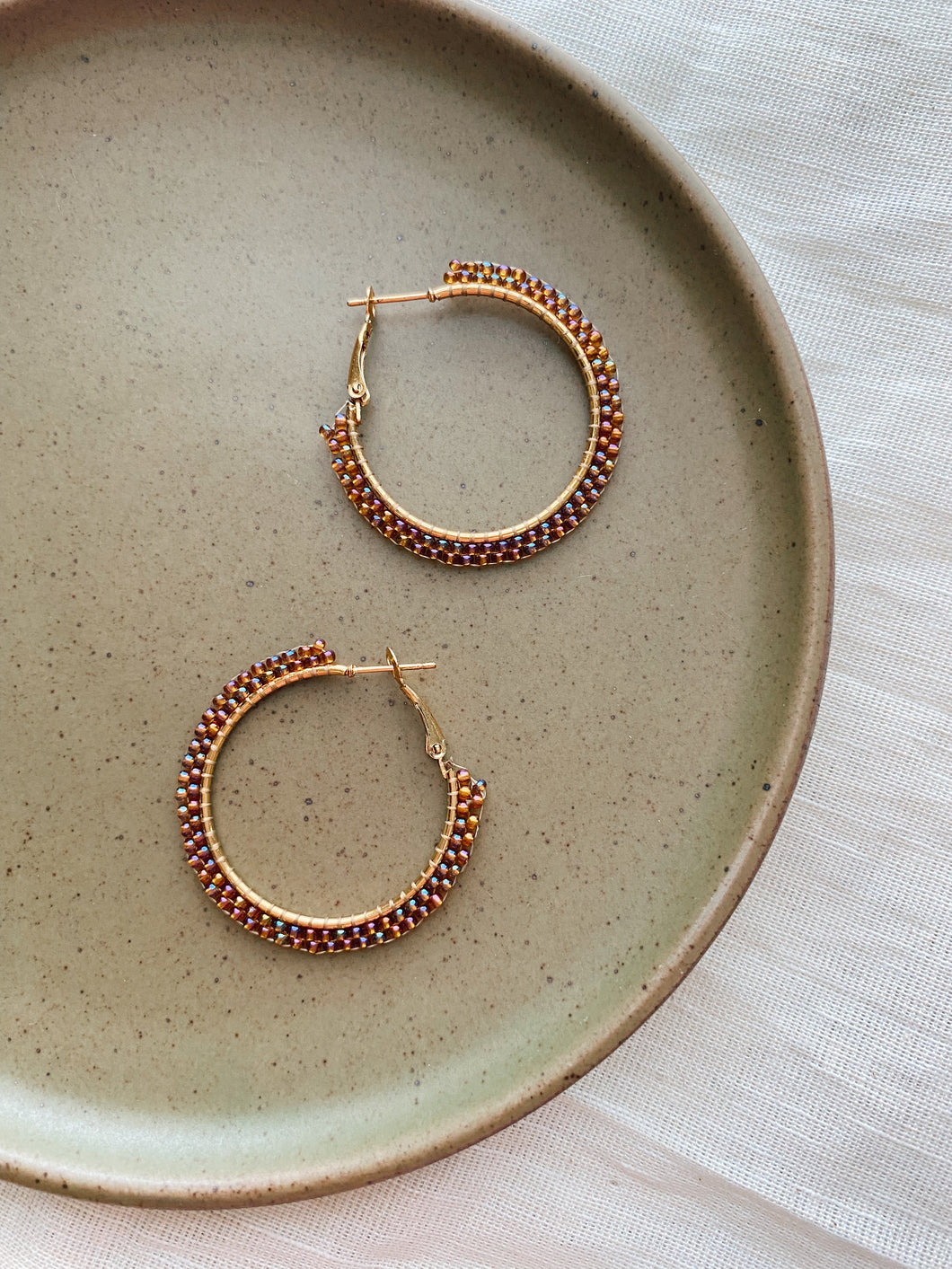 iridescent beaded hoops